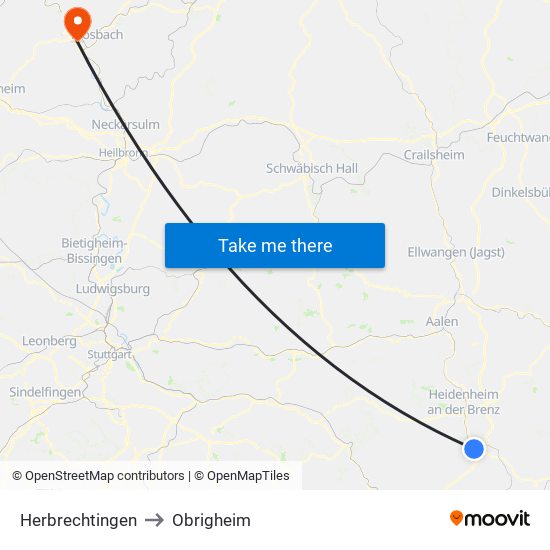 Herbrechtingen to Obrigheim map