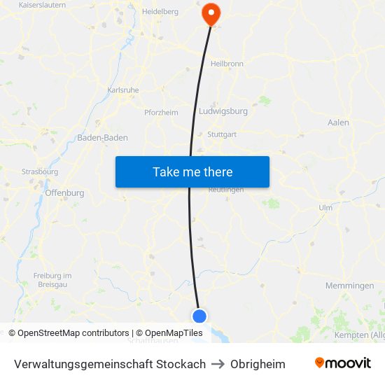 Verwaltungsgemeinschaft Stockach to Obrigheim map