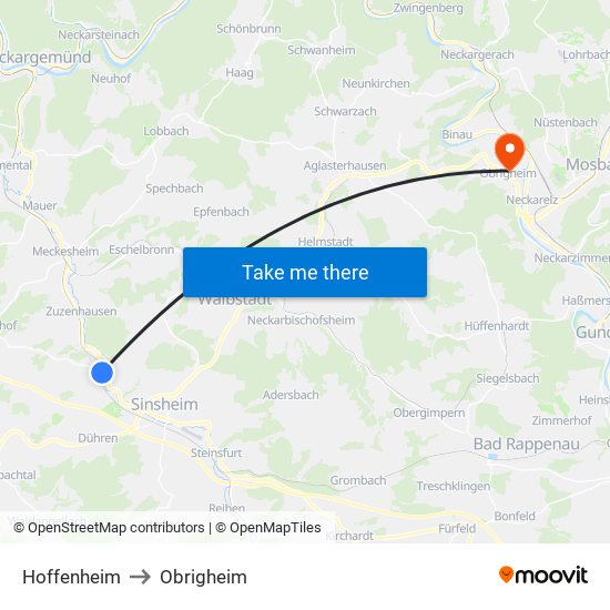 Hoffenheim to Obrigheim map