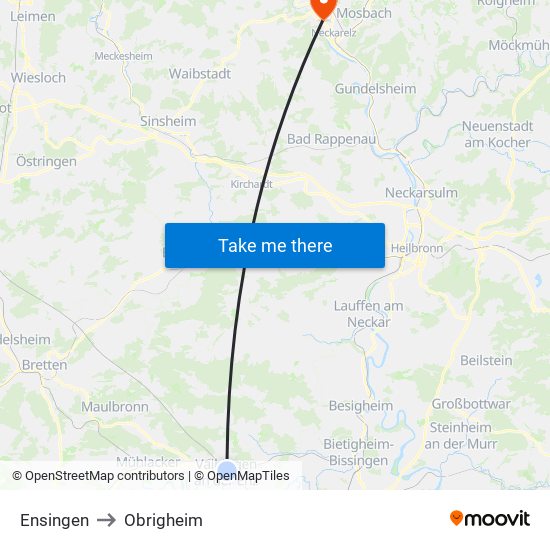 Ensingen to Obrigheim map