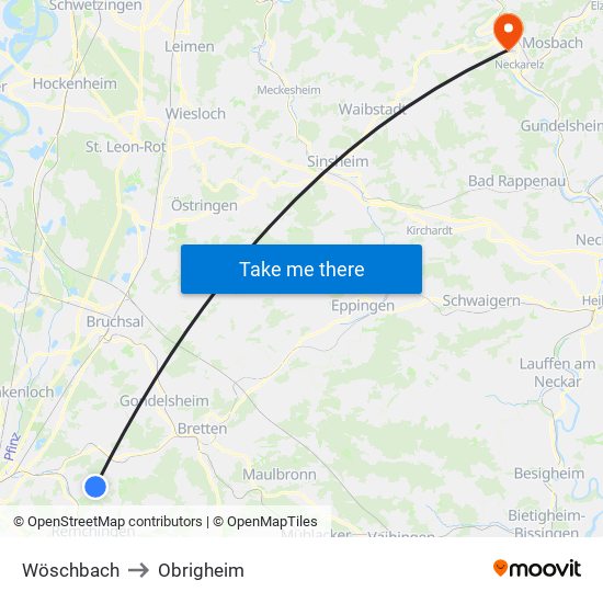 Wöschbach to Obrigheim map