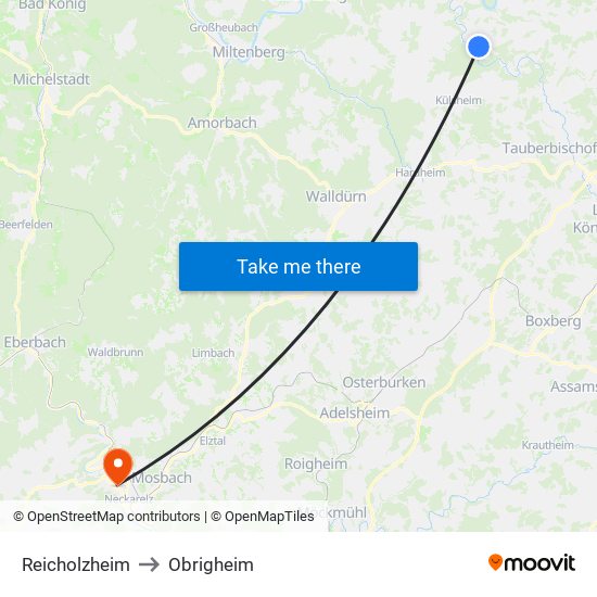 Reicholzheim to Obrigheim map