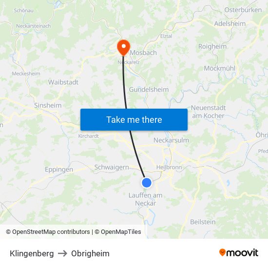 Klingenberg to Obrigheim map