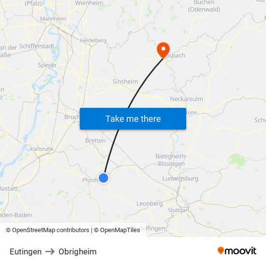 Eutingen to Obrigheim map