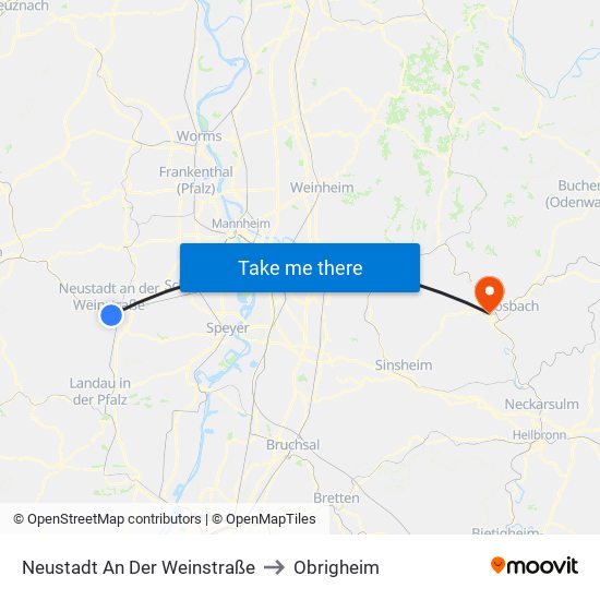 Neustadt An Der Weinstraße to Obrigheim map