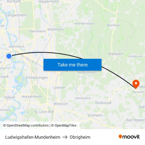 Ludwigshafen-Mundenheim to Obrigheim map