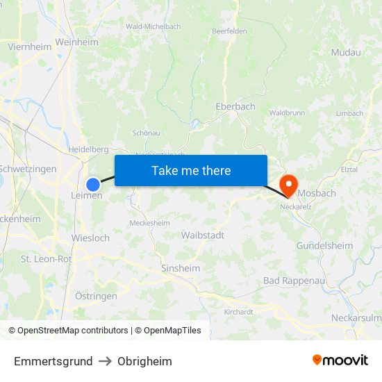 Emmertsgrund to Obrigheim map