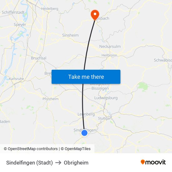 Sindelfingen (Stadt) to Obrigheim map