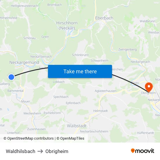 Waldhilsbach to Obrigheim map