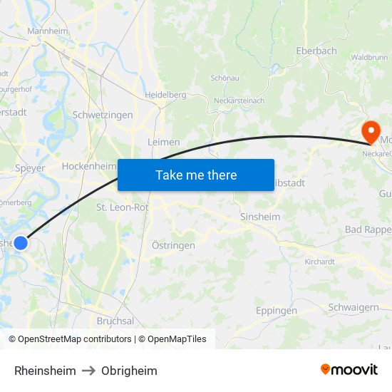 Rheinsheim to Obrigheim map