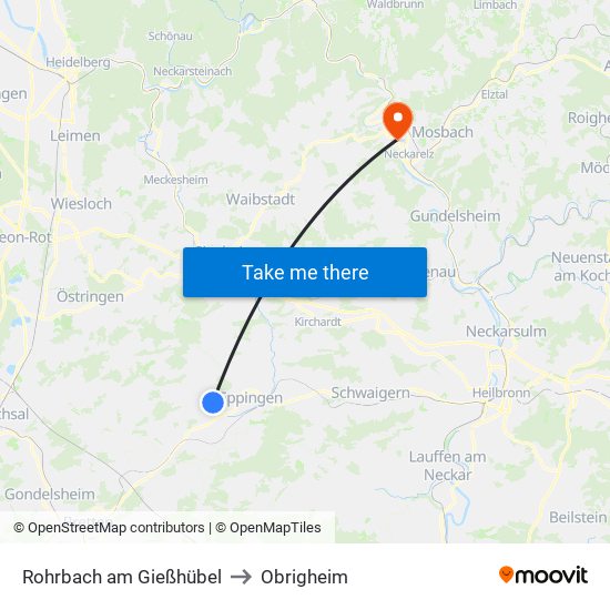 Rohrbach am Gießhübel to Obrigheim map