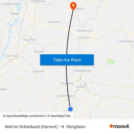 Weil Im Schönbuch (Kernort) to Obrigheim map