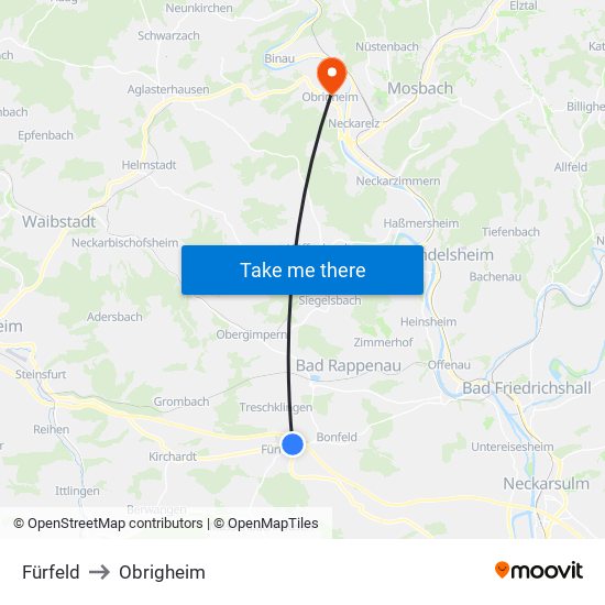 Fürfeld to Obrigheim map
