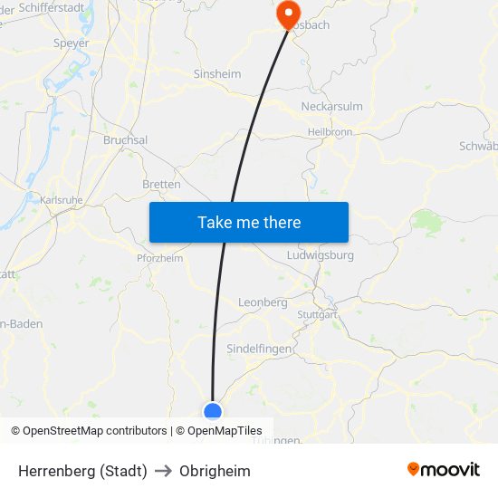 Herrenberg (Stadt) to Obrigheim map