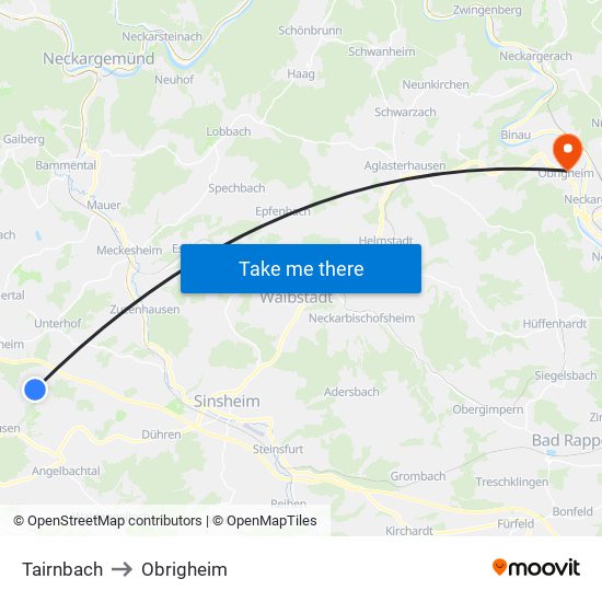Tairnbach to Obrigheim map