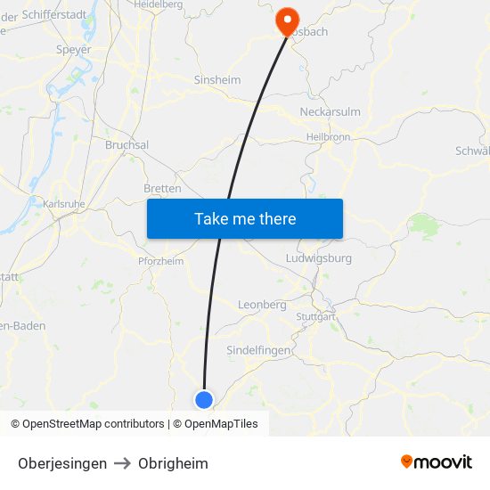 Oberjesingen to Obrigheim map