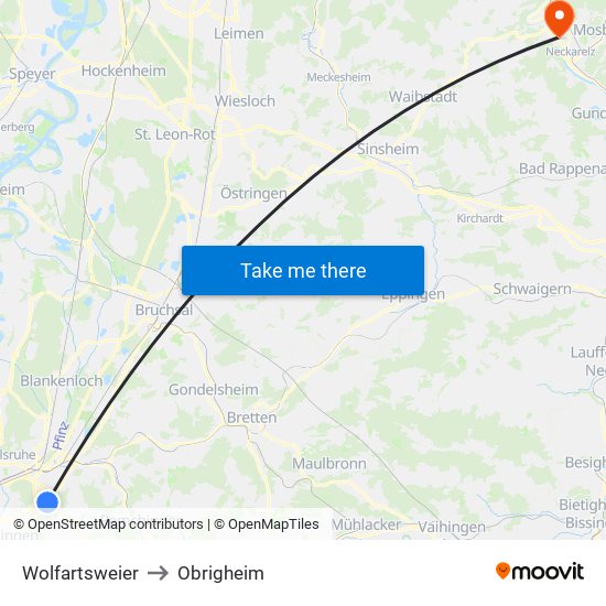 Wolfartsweier to Obrigheim map