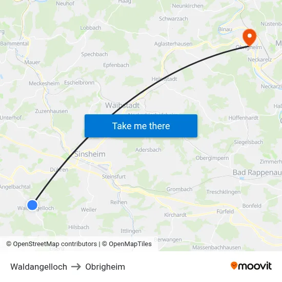 Waldangelloch to Obrigheim map