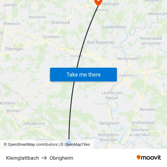 Kleinglattbach to Obrigheim map