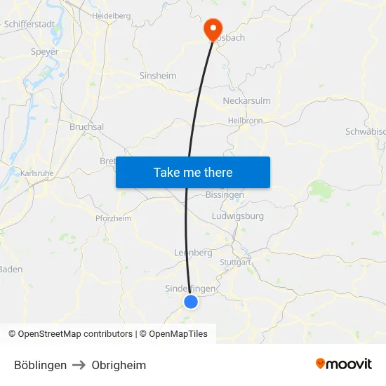 Böblingen to Obrigheim map