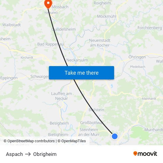 Aspach to Obrigheim map