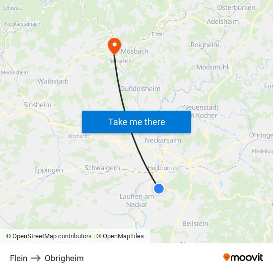 Flein to Obrigheim map
