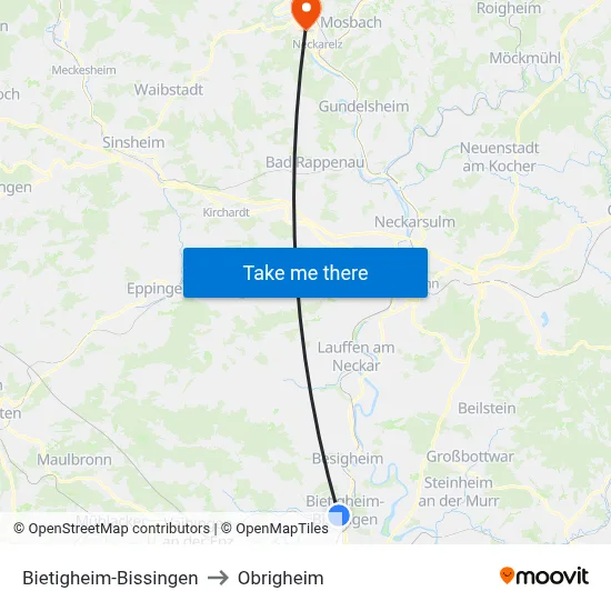Bietigheim-Bissingen to Obrigheim map