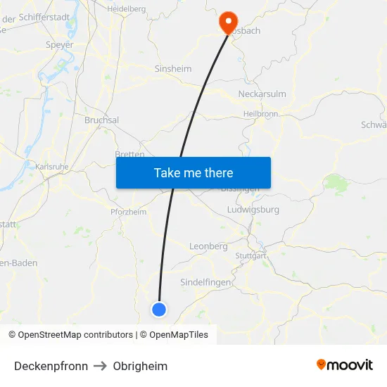 Deckenpfronn to Obrigheim map