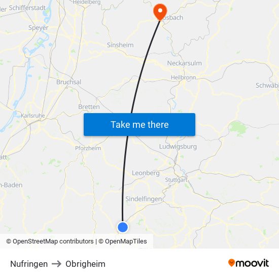 Nufringen to Obrigheim map