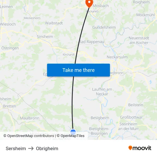 Sersheim to Obrigheim map