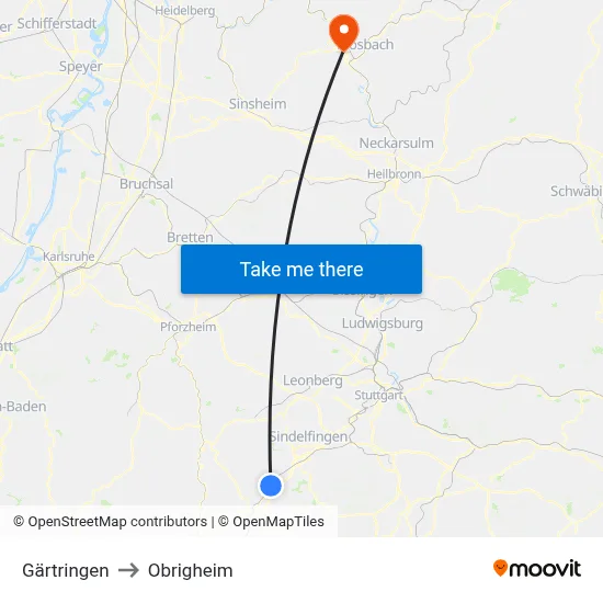 Gärtringen to Obrigheim map