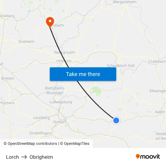 Lorch to Obrigheim map