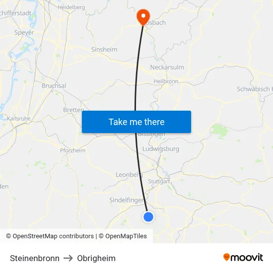 Steinenbronn to Obrigheim map