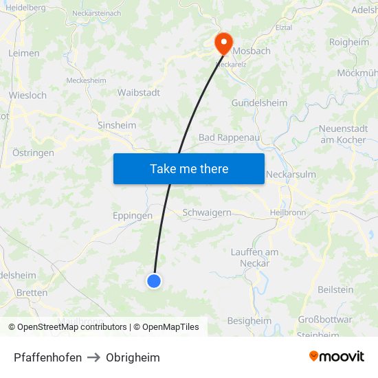 Pfaffenhofen to Obrigheim map
