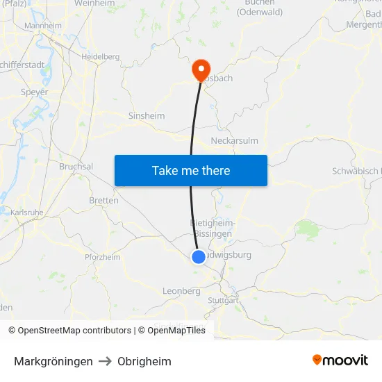 Markgröningen to Obrigheim map