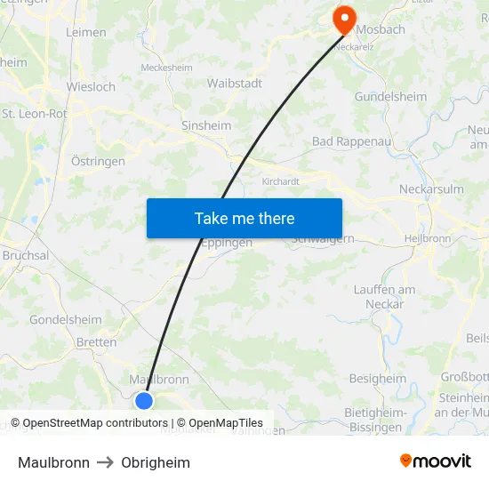 Maulbronn to Obrigheim map