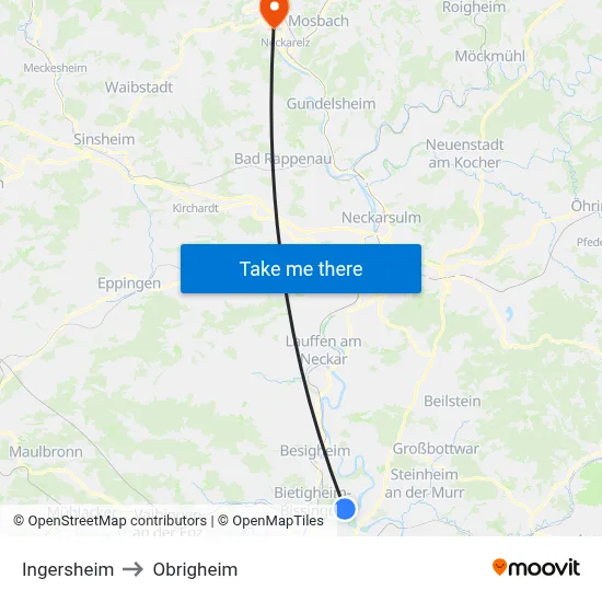 Ingersheim to Obrigheim map