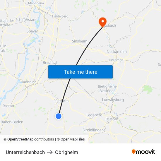 Unterreichenbach to Obrigheim map