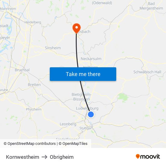 Kornwestheim to Obrigheim map