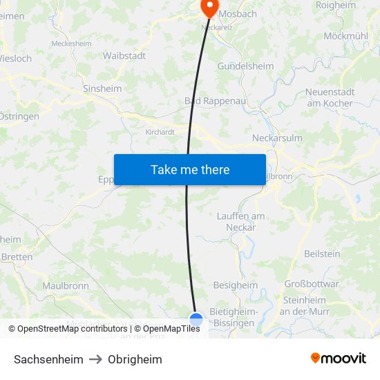 Sachsenheim to Obrigheim map