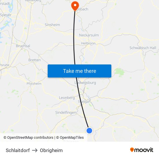 Schlaitdorf to Obrigheim map