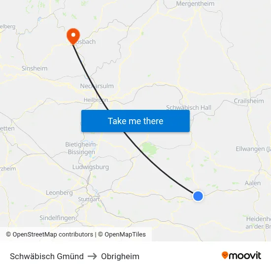Schwäbisch Gmünd to Obrigheim map