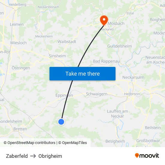 Zaberfeld to Obrigheim map