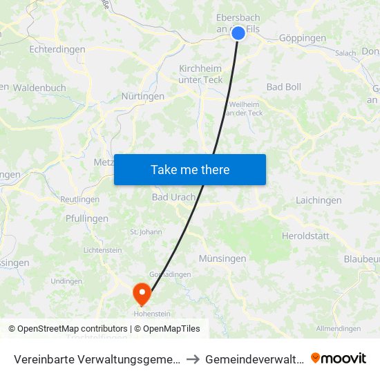 Vereinbarte Verwaltungsgemeinschaft Der Stadt Ebersbach An Der Fils to Gemeindeverwaltungsverband Engstingen map