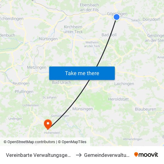 Vereinbarte Verwaltungsgemeinschaft Der Stadt Göppingen to Gemeindeverwaltungsverband Engstingen map