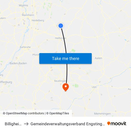 Billigheim to Gemeindeverwaltungsverband Engstingen map