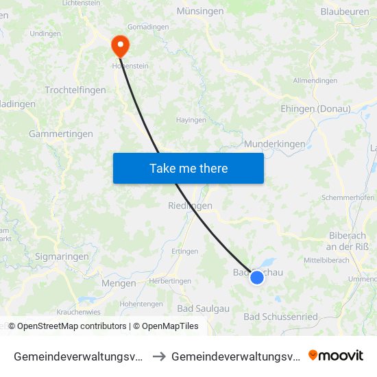 Gemeindeverwaltungsverband Bad Buchau to Gemeindeverwaltungsverband Engstingen map