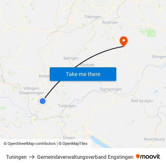 Tuningen to Gemeindeverwaltungsverband Engstingen map