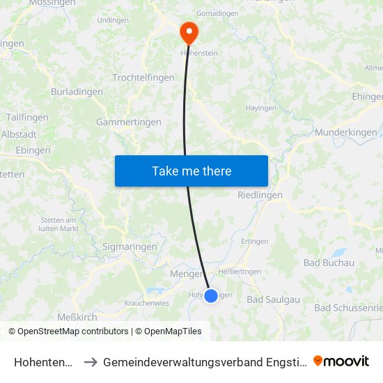 Hohentengen to Gemeindeverwaltungsverband Engstingen map