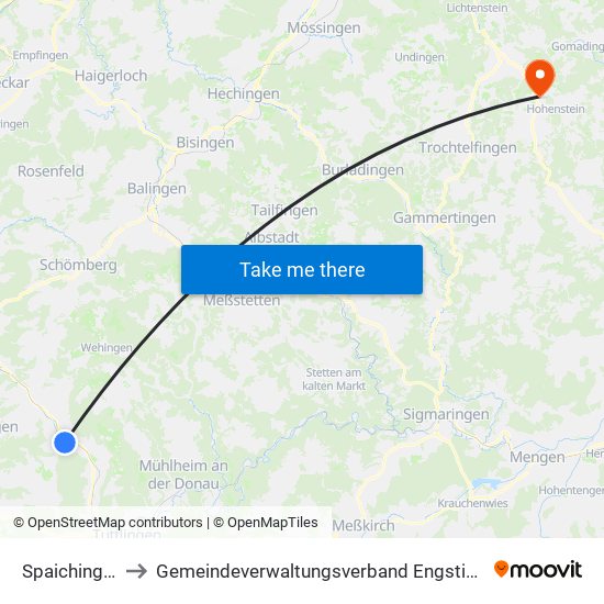 Spaichingen to Gemeindeverwaltungsverband Engstingen map